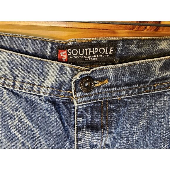 Y2K South Pole Men’s Size 46X32 Blue Ripped Distressed Denim Jeans Medium Wash - Picture 5 of 10